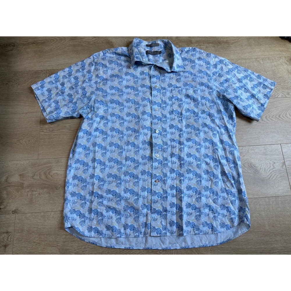 EUC Daniel Cremieux Signature Collection s/s button up coral coastal blue XL